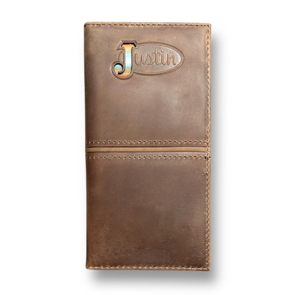 New Justin Rodeo Wallet Brown Genuine Leather Tooled Western RFID Long Bifold